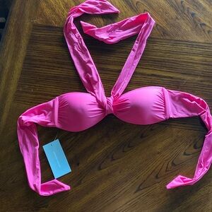 NWT Halter tie bandeau swimsuit top, size XS, Antonio Melani, bright pink